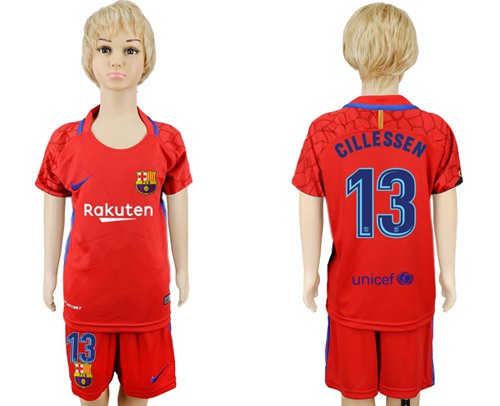 Barcelona #13 Cillessen Red Goalkeeper Kid Soccer Club Jersey